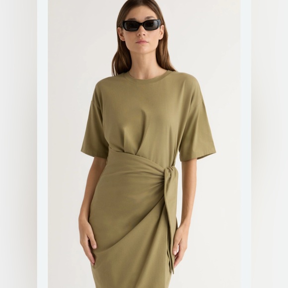 Modern Citizen NOA organic cotton t-shirt wrap olive khaki midi dress tie detail - Picture 2 of 9